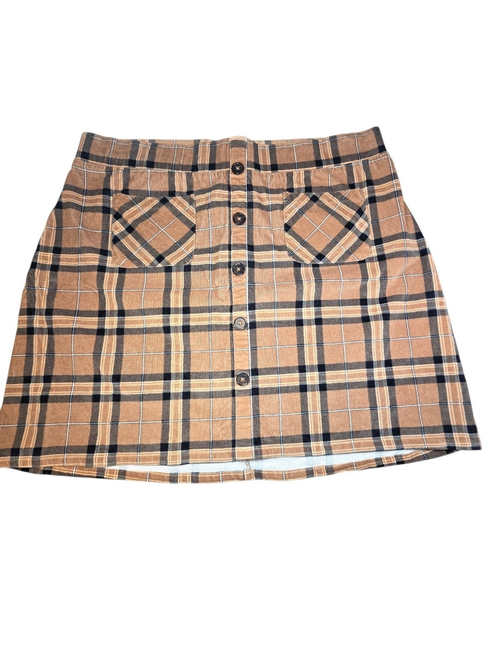 Torrid Size 2 Tan Plaid Corduroy Mini Skirt Button Front Plus Size Preppy Fall